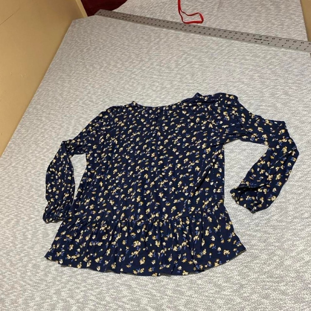 Lucky Brand  blue floral print long sleeve blouse women L. SKU-A715